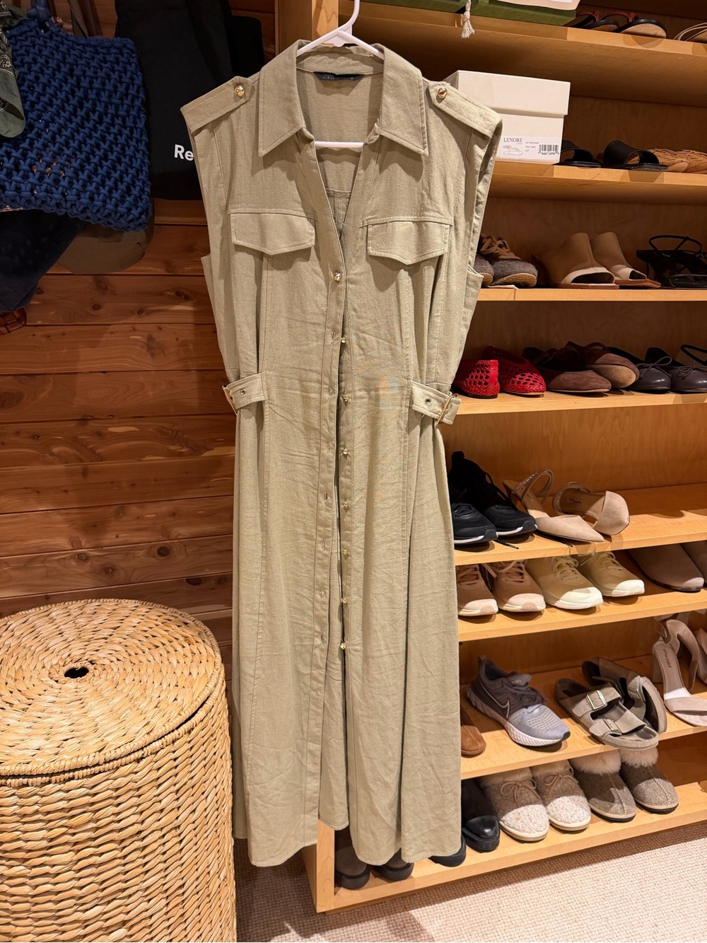 Zara Sleeveless Midi Shirt Dress in Light Olive